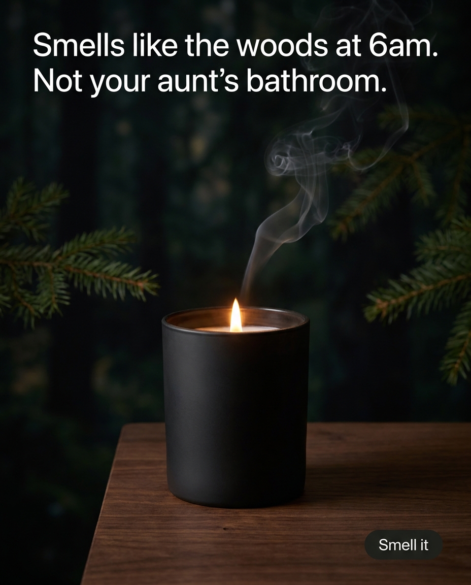 Smells like the woods at 6am. Not your aunt's bathroom.